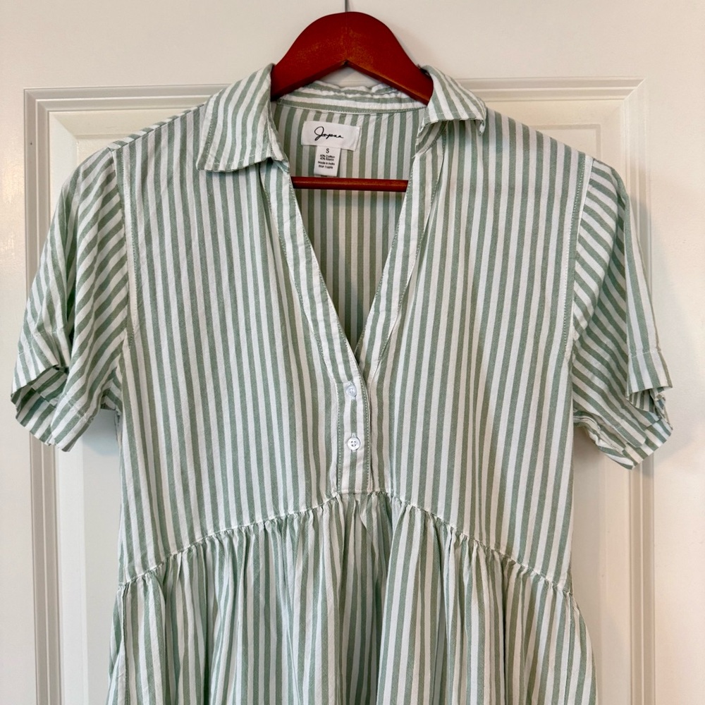 Sage Green and White Striped Dress - Picture 2 of 7
